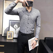 High Quality Korean Slim Fit Hot Stamping Print Shirts Men Clothing 2021 Long Sleeve Casual Tuxedo Dress Business Formal Wear 2024 - buy cheap