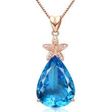 Big Blue crystal aquamarine gemstones pendant necklaces for women topaz Rose gold color choker zircon diamonds jewelry bijoux 2024 - buy cheap