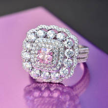 Anel de pedra cz luxuoso feminino, anel branco rosa amarelo promessa anéis de noivado para mulheres 2024 - compre barato