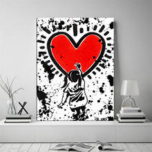 Graffiti Canvas Painting Girl Draw Red Heart Love Painting Art Poster Print Graffiti Street Canvas Home Decor Picture Wall Print 2024 - buy cheap