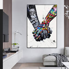Amante moderno mãos pintura da lona abstrata posters impressão parede rua graffiti arte imagem para sala de estar decoração casa cuadros 2024 - compre barato