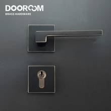 Dooroom Brass Door Lever American Nordic Modern Solid Wood Interior Door Lock Bedroom Split Mechanical Set Handle Black Square 2024 - buy cheap