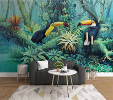 Beibehang Custom 3d wallpaper hand drawn tropical rainforest plant toucan background wall decorative painting mural 3d wallpaper 2024 - buy cheap