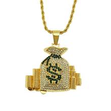 Colgante de estilo Hip Hop con diamantes de imitación para hombre, colgante para collar con bolsa de dinero, estilo rapero, de oro brillante, envío directo 2024 - compra barato