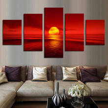 HD Print Modular Pictures Frame Canvas 5 Panel Sunset Red Sun Sea Natural Landscape Painting Home Decor Seascape Wall Art 2024 - buy cheap