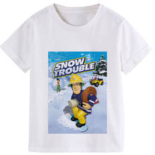 Детская Милая футболка для мальчиков с рисунком пожарного из мультфильма; футболка для девочек с рисунком пожарной машины; модная детская футболка с круглым вырезом 2024 - купить недорого