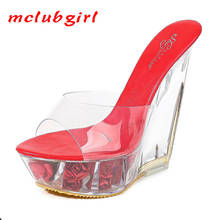 Mclubgirl-Sandalias de tacón superalto para mujer, sandalias transparentes de cristal de forma especial, con plataforma impermeable de 15CM, LFD 2024 - compra barato