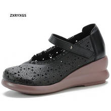 Promoção 2021 novos sapatos femininos de couro legítimo respirável, calçados femininos confortáveis, cunha leve, moda feminina, sapatos, imperdível 2024 - compre barato