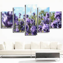 Five-Piece Hd Frameless Canvas Painting Lavender Romantic Poster Purple Flower Art Picture Home Decoration Living Room Frameless 2024 - buy cheap