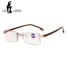Очки для чтения LS JOHN без оправы с защитой от сисветильник для мужчин и женщин, квадратные безрамные пресбиопические очки с диоптриями от + 1,0 до + 4,0 2024 - купить недорого