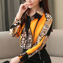 Women Office Lady Tops Spliced Leopard Blusas Femininas Shirts Leopard Button  2021 Blouse Women Fashion Chiffon Shirts 2024 - buy cheap