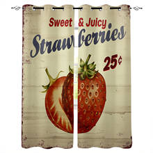 Rustic Fruit Strawberry Vintage Wood Grain Window Curtain Home Decor Curtains for Living Room Bedroom Kitchen Curtain Panel 2024 - buy cheap