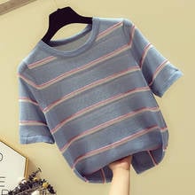 Thin Knitted Striped T Shirt Women 2022 Summer Korean Style Loose T Shirts Short Sleeve Tees Tops Womens Clothing Camiseta Mujer 2024 - buy cheap