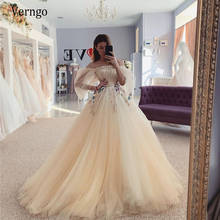 Verngo elegante luz amarelo tule uma linha vestido de casamento puff mangas compridas strapless rendas sob o jardim vestidos de noiva 2024 - compre barato