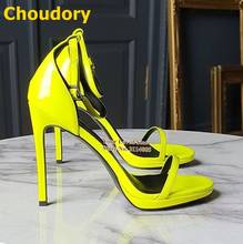 Choudory-Sandalias de tacón de aguja con hebilla para mujer, zapatos de verano, calzado de Gladiador, para Banquete de noche, color amarillo neón, talla 47 2024 - compra barato