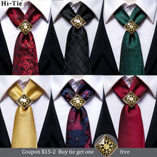 Hi-tie masculino com gravata azul borgonha, laços de seda caxemira azul para casamento, design moda masculina, anel dourado, abotoaduras, gravata de qualidade 2024 - compre barato