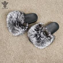 15cm Wider Fur Style Slides Ladies Real Fox Fur Slippers Shoes Flip Flops Flat Fluffy Big Fur Retail Wholesale VS1008 2024 - buy cheap