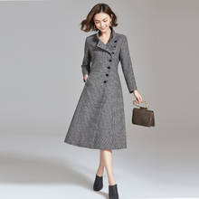 Abrigos-casaco feminino longo xadrez plus size, casaco feminino de lã, manteau femme, inverno, elegante kj191, 2020 2024 - compre barato