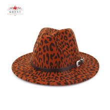 QBHAT British Leopard Print Wool Felt Jazz Fedora Hats with Belt Buckle Men Women Wide Brim Trilby Panama Party Formal Top Hat 2024 - buy cheap