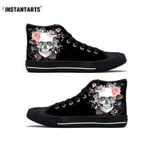 INSTANTARTS Shoes Woman Skull With Flower Print Canvas High Style Women Sneakers Spring Vulcanized Comfort Ladies Zapatos Mujer 2024 - buy cheap