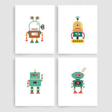 Cartoon Robot Canvas Prints Paintings Nursery Wall Art Pictures Poster Wall Pictures For Kids Room Birthday Gift Home Decoration 2024 - buy cheap