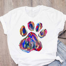 Camiseta feminina estampa pata de cachorro aquarela, camiseta feminina manga curta 2024 - compre barato