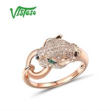 VISTOSO Gold Ring For Women Genuine 14K 585 Rose Gold Leopard Ring Emerald Sparkling Diamond Engagement Anniversary Fine Jewelry 2024 - buy cheap