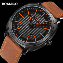 BOAMIGO Top Brand Luxury Quartz Watches Men Leather Strap 30M Waterproof Wristwatches Auto Date Relogio Masculino 2024 - buy cheap