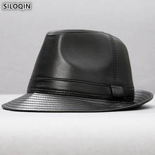 Siloqin chapéu de couro de ovelha masculino, chapéu jazz de couro genuíno da moda, tendência simples, preto, outono e inverno 2024 - compre barato