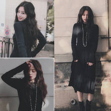 kpop Korean Celebrity same Winter fashion Black Knitting Dress women Harajuku Style streetwear sexy long section sweater dresses 2024 - buy cheap