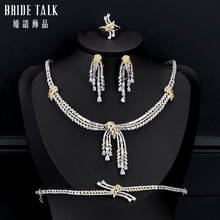 Bride Talk Luxury Noble Zircon CZ Necklace Bangle Earrings Ring 4 PCS Jewelry Set For Women Anniversary Bridal Wedding Jewelry 2024 - buy cheap