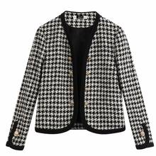 2020 Women Vintage houndstooth plaid tweed woolen short coat female retro buttons decoration open stitch outwear chic Tops CT383 2024 - buy cheap