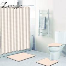 Zeegle Soild Bath Mat Set Non-slip Toilet Foot Rug Shower Curtain Set Polyester Bath Floor Mat Waterproof Curtain with Hooks 2024 - buy cheap