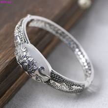 Bocai 100% s925 prata esterlina pulseiras lótus oco thai prata branco calcedônia puro argentum feminino gemstone bangle 2024 - compre barato
