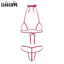 Iiniim-conjunto de micro biquíni feminino, conjunto de lingerie sexy para mulheres, micro biquínis, copos abertos, sutiã com laço, calcinha, verão, traje de banho 2024 - compre barato