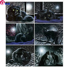 Pintura completa de diamante quadrada/redonda, olhos azuis de gato preto, bordado de diamante diy, mosaico de animal, presente artesanal de neve, decoração de casa 2024 - compre barato