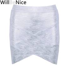 Willbenice 2019 ouro prata mini irregular elástico bandagem saias sexy lápis magro bodycon saia verão mini bandagem saia 2024 - compre barato