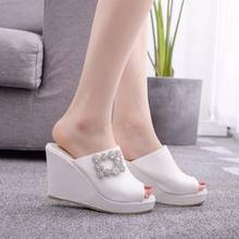 Women Wedges Slippers Summer Casual Platform Slides Ladies Peep Toe Outdoor Beach Thick Bottom Slipper Shoes White Sandals 2024 - buy cheap