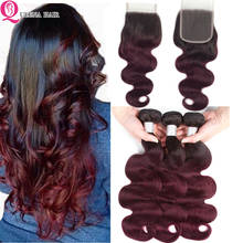 Extensiones de pelo brasileño con cierre, mechones de pelo con ondas, degradado, 1B, 99j, rojo, 99j, 4 Uds. 2024 - compra barato