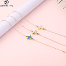 Fashion Women Glitter Druzy Resin Imitation Stone Cross Charm Bracelet Simple Gold Chain Bracelets Prayer Jewelry Wholesale 2024 - buy cheap