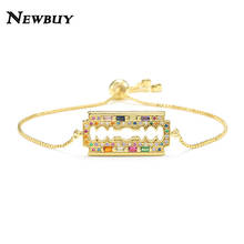 Newbuy moda ouro geométrico charme pulseiras para mulheres menina arco-íris cor cz pulseira oco design feminino festa jóias presente 2024 - compre barato
