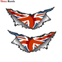 Three Ratels FTC-1122# Large Pair Triangular Ripped Torn Metal Union Jack British Flag Motif Vinyl Car Sticker Motorcycle Decal 2024 - buy cheap