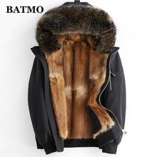 BATMO natural Raccoon fur collar mink fur liner hooded parkas men,men's winter warm hooded jackets ,men's fur coat XPK106 2024 - buy cheap