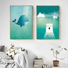 Decoração da casa moderna pintura em tela dos desenhos animados bonito baleia urso polar glaciar cartaz família moderna arte da parede pintura decorativa 2024 - compre barato