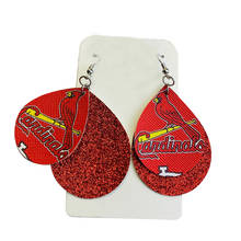 Stock Cardinals Football Fans Gillter Faux Leather Earrings Layered Tear Drop Earrings Lightweight Earrings 2024 - buy cheap
