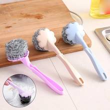 Long Handle Home Kitchen Steel Wire Ball Pot Dish Cleaning Brush Washing Tool 2024 - buy cheap