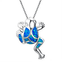 Colar pingente animal opala fogo azul, colar charmoso com pingente sapo feminino masculino joias para festa 2024 - compre barato
