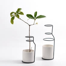 Vaso de cerâmica minimalista com 2 unidades, pacote com prateleira de ferro, dourado, preto, suporte de metal, decorativo para casa, vaso branco, sem furo 2024 - compre barato