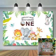 Telón de fondo de Safari Wild One para niños, cartel decorativo para fiesta de primer cumpleaños, jungla, animales, fotografía de cumpleaños 2024 - compra barato