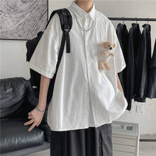 2021 Korean Style Summer Men's Short Sleeve Loose Shirt Camisa Masculina Bear Doll Shirts Streetwear Fashion Cotton Shirts 2024 - buy cheap